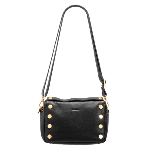 Evan Crossbody Small Black Brushed Gold Red Zipper