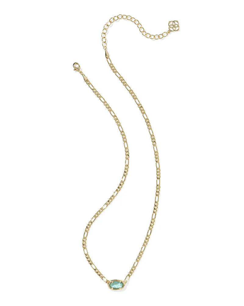 9608881041 ELISA FIGARO CHAIN SHORT PENDANT NECKLACE GOLD DEEP AQUA ILLUSION ONE SIZE
