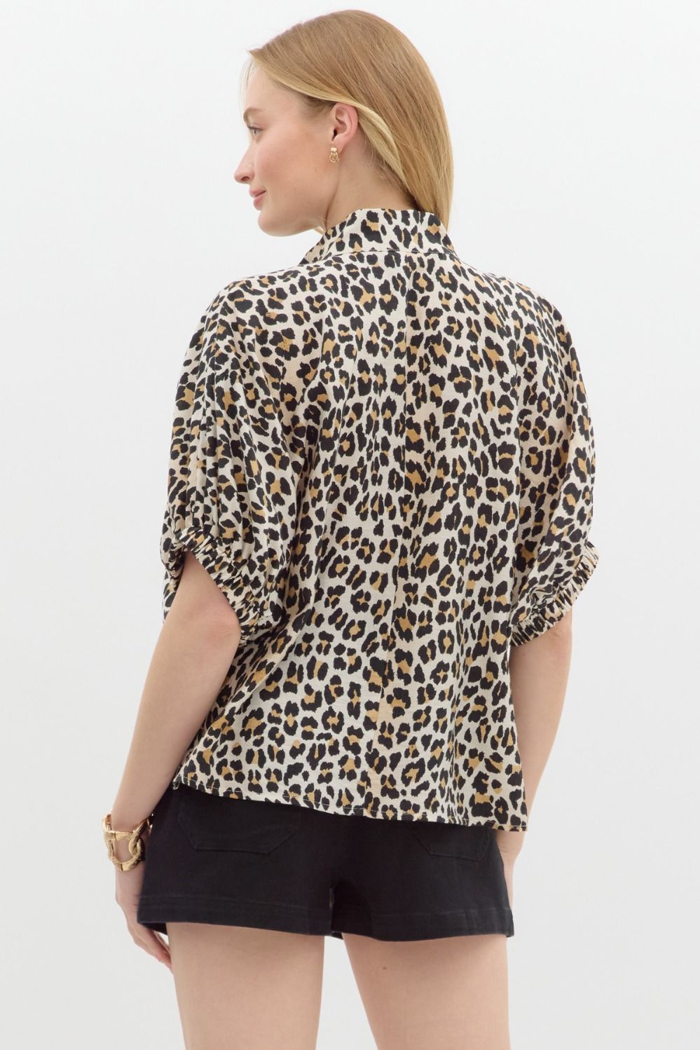 Leopard Camel Top with Colorblock V