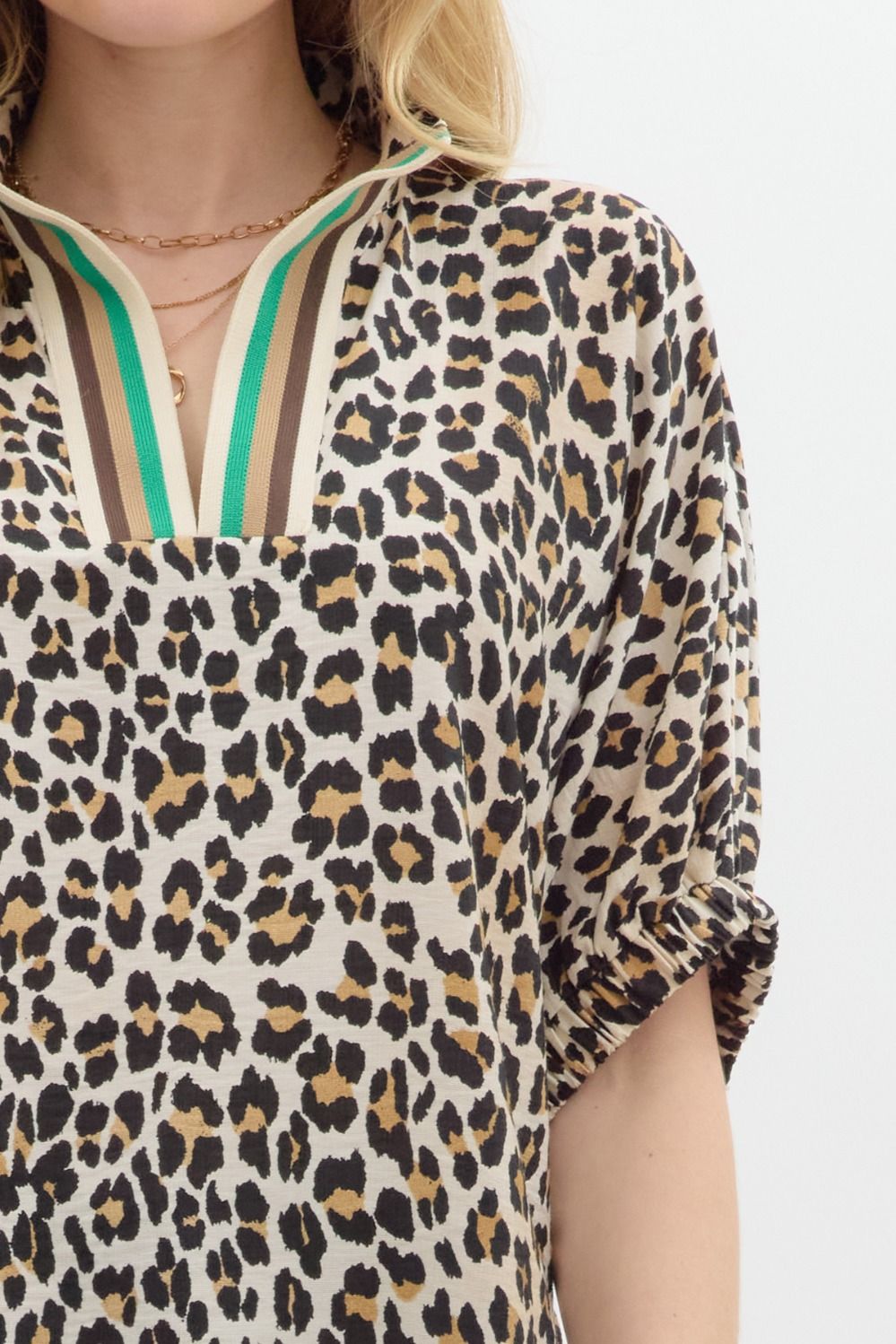 Leopard Camel Top with Colorblock V
