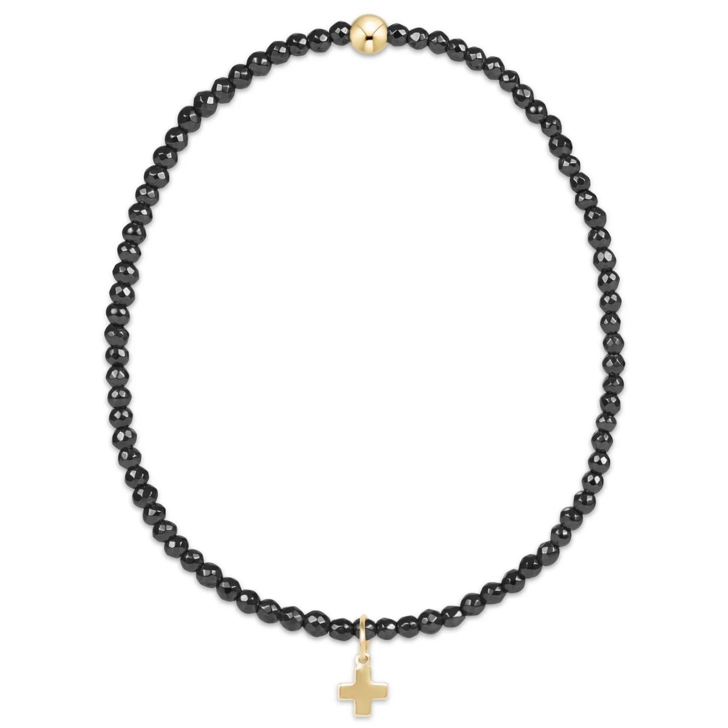 BEXFHEM2SCG enewton Extends - Faceted Hematite 2mm Bead Bracelet - Signature Cross Gold Charm