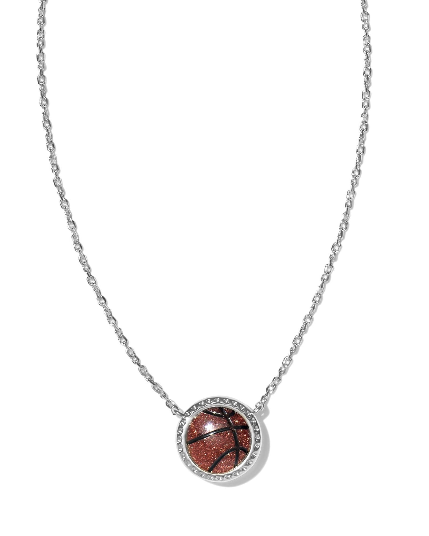 9608865872 BASKETBALL SHORT PENDANT NECKLACE SILVER ORANGE GOLDSTONE ONE SIZE