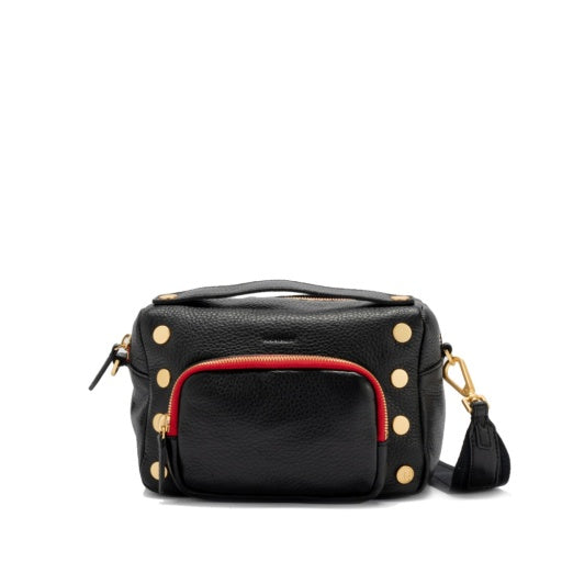 Evan Crossbody Small Cargo Black Brushed Gold Red Zipper