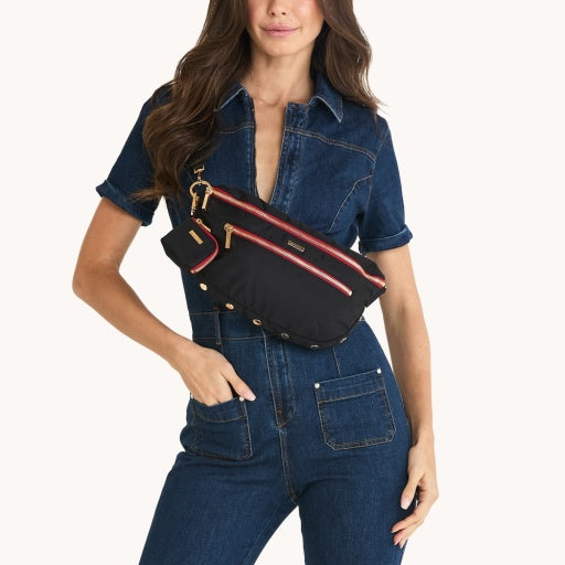 Charles Crossbody Large Black Nylon/Gold Red Zipper
