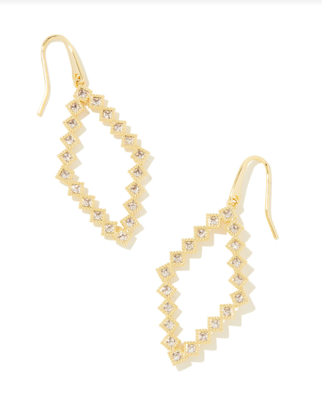 Kinsley Open Frame Earrings Gold White Cz