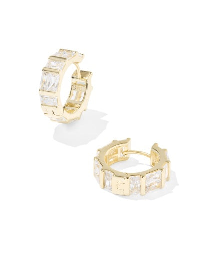 NEW! 9608880555 JAMIE HUGGIE EARRINGS GOLD WHITE CZ ONE SIZE