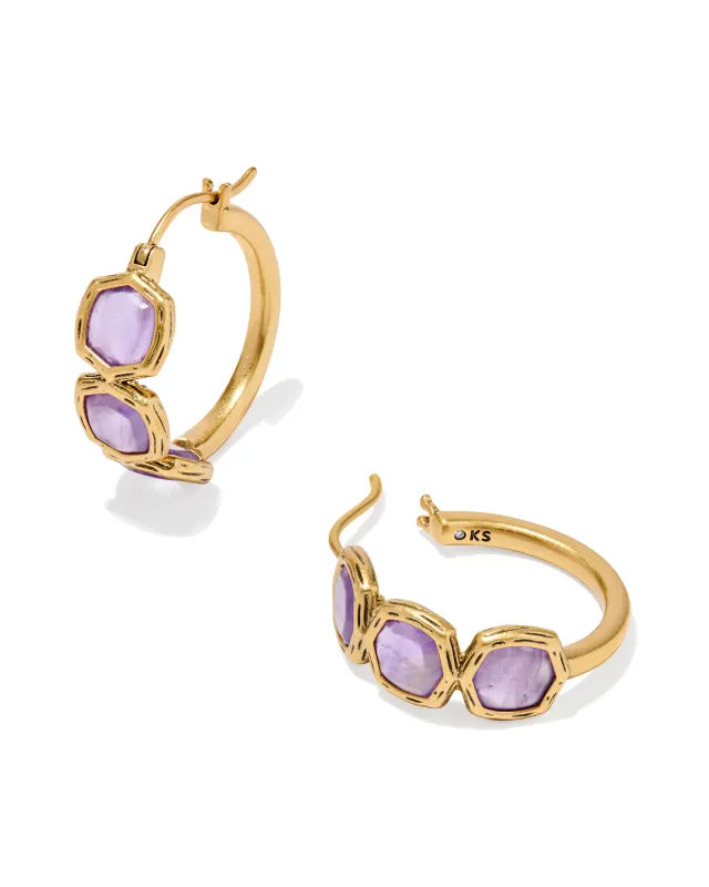 9608872997 MAURA HOOP EARRINGS GOLD DARK PURPLE AMETHYST ONE SIZE