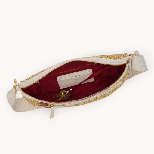 Charless Crossbody large Calla Lily White Raffia/Brushed Gold Hammered