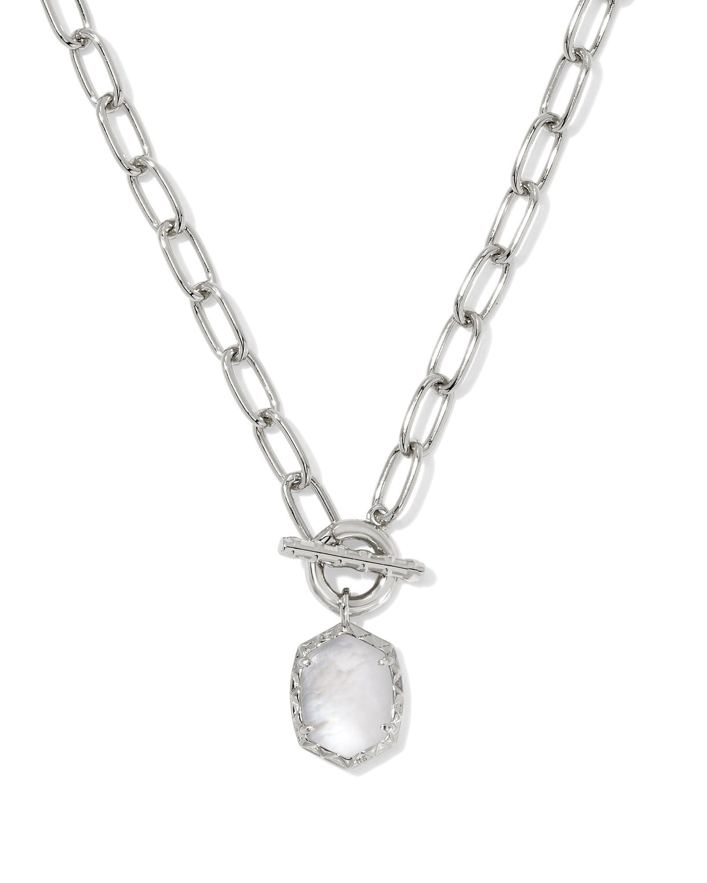 9608875753 DAPHNE LINK AND CHAIN NECKLACE SILVER IVORY MOTHER OF PEARL ONE SIZE