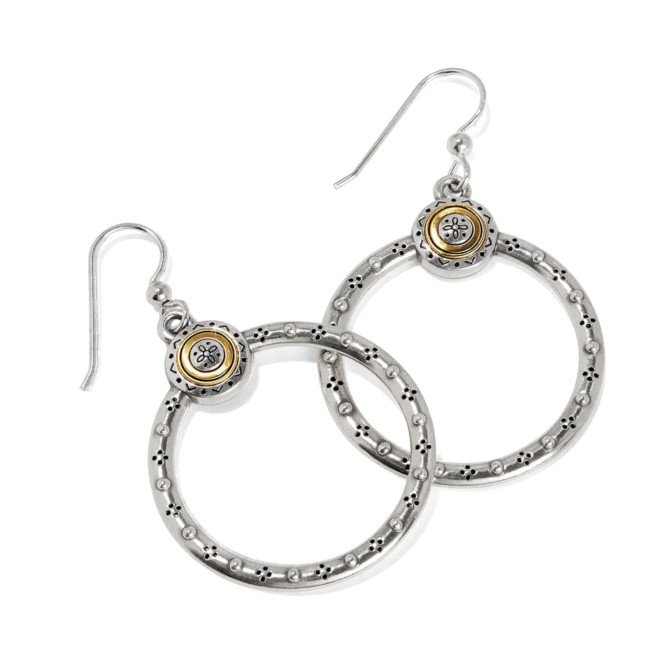 JA9924 Mosaic Two Tone French Wire Hoop Earrings