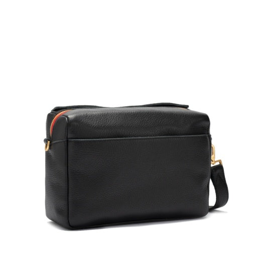 Evan Crossbody Medium Black Brushed Gold Red Zipper