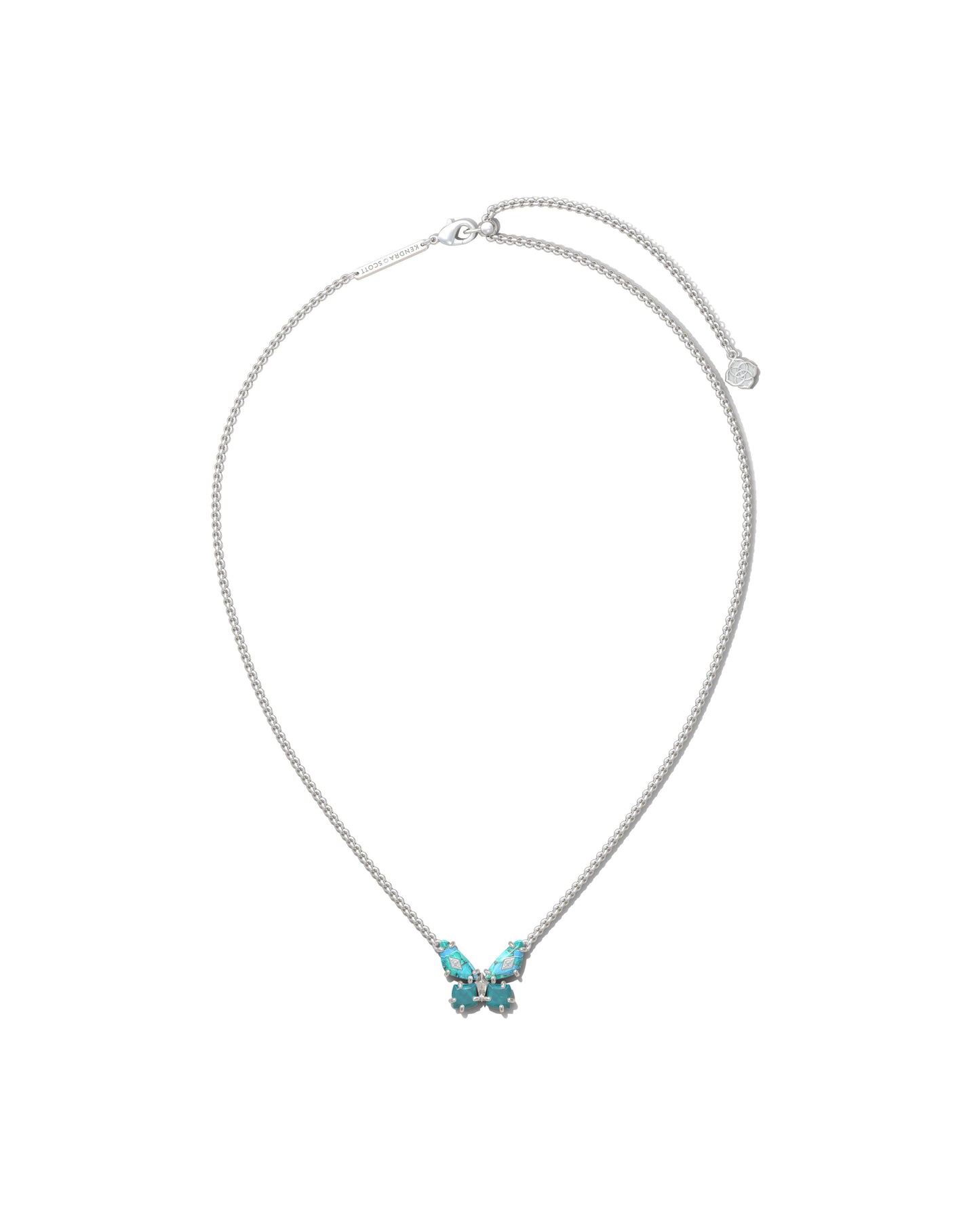 9608877186 BIANCA BUTTERFLY SHORT PENDANT NECKLACE SILVER BRIGHT AQUA MIX ONE SIZE