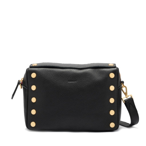 Evan Crossbody Medium Black Brushed Gold Red Zipper
