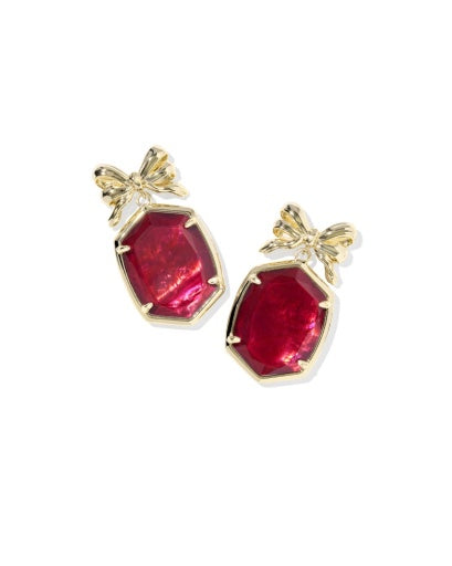 NEW! 9608884588 DAPHNE BOW DROP EARRINGS GOLD DARK BURGUNDY ILLUSION ONE SIZE
