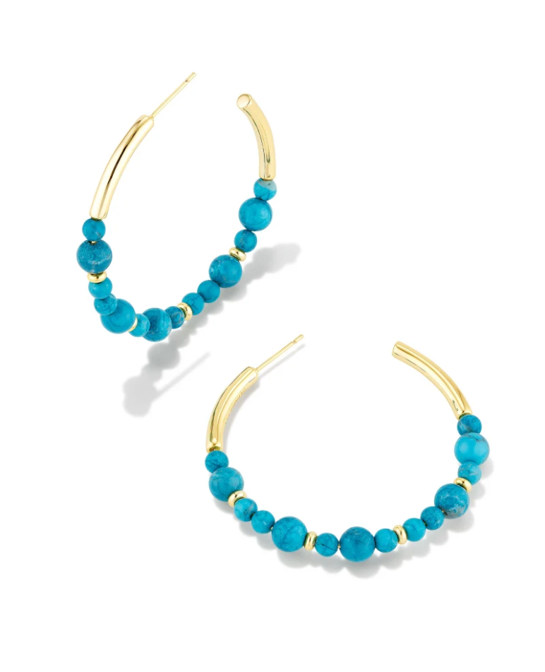 Jovie Gold Beaded Hoop Earrings in Variegated Dark Teal