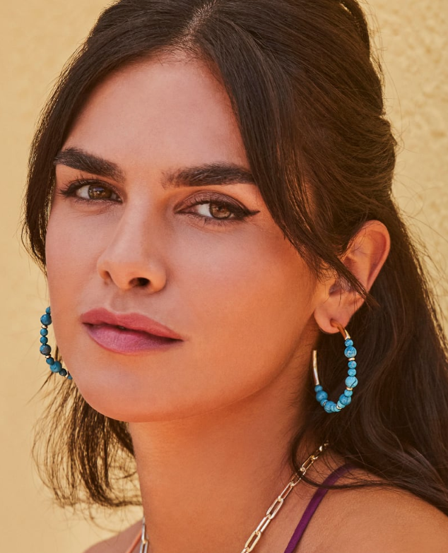 Jovie Gold Beaded Hoop Earrings in Variegated Dark Teal