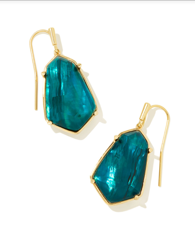 Alexandria Drop Earrings Gold Teal Green Illusion