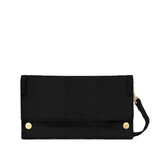 AJ Crossbody Clutch Black Brushed Gold Red Zipper