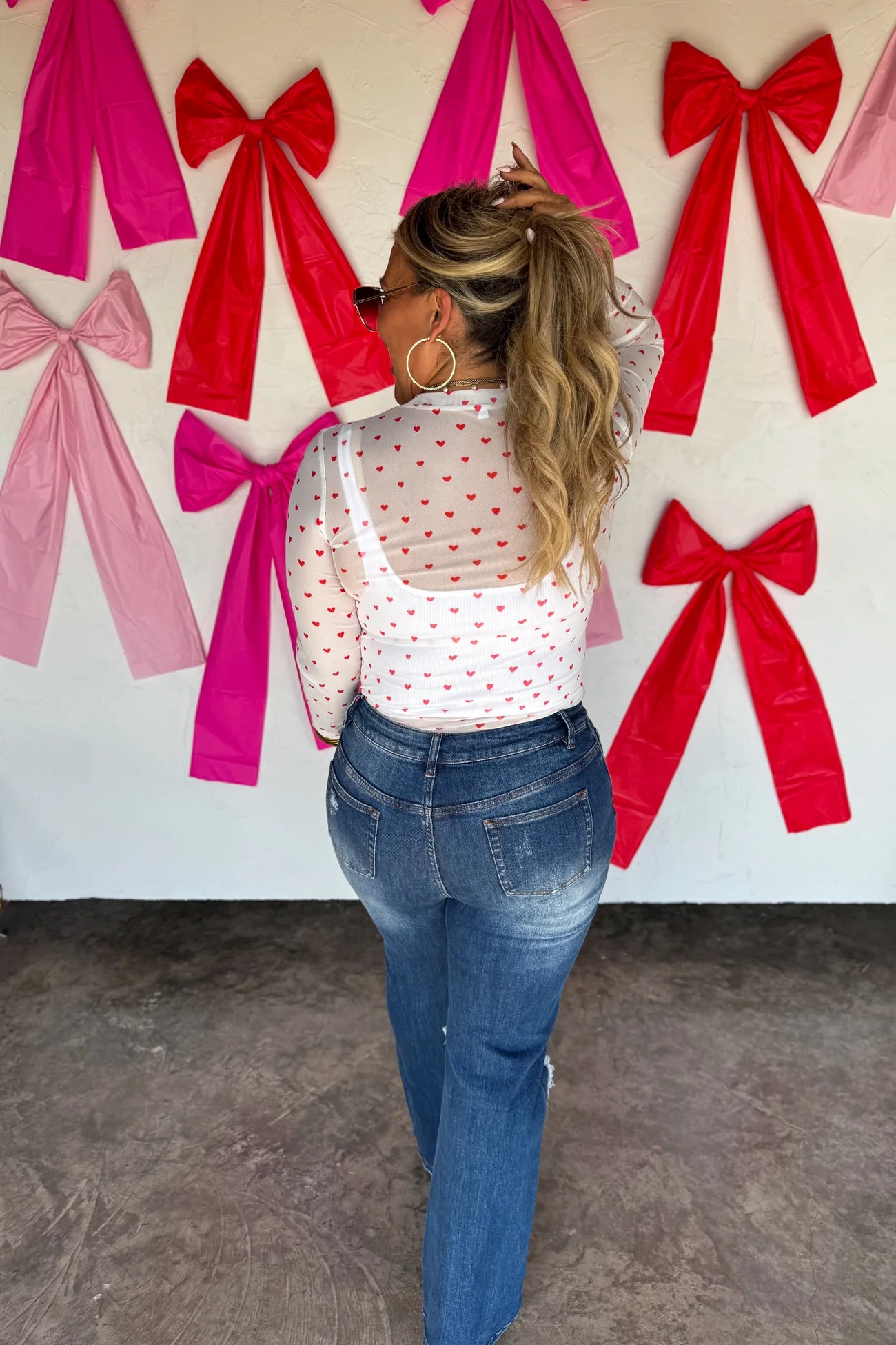 PREORDER -- Tiny Red Hearts Mesh Top