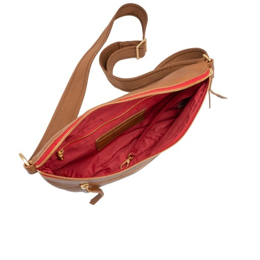 Charles Large Mahogany Pebble Brushed Gold Red Zip