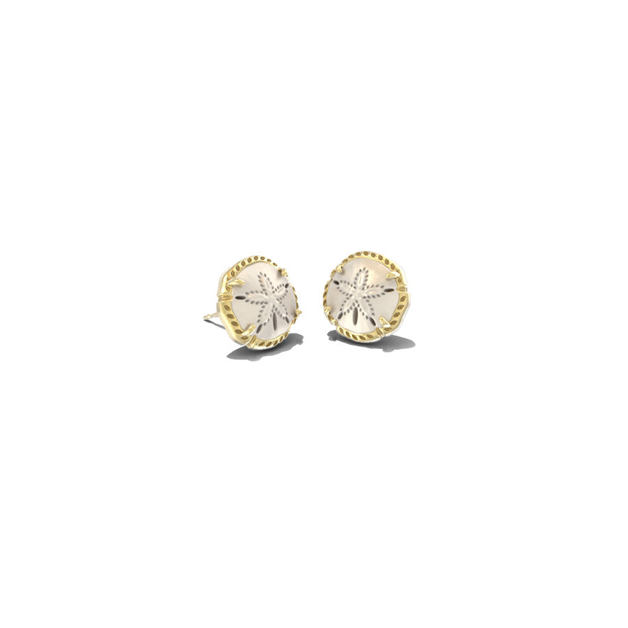 9608877298 SAND DOLLAR STUD EARRINGS GOLD NATURAL MOTHER OF PEARL ONE SIZE