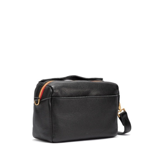 Evan Crossbody Small Black Brushed Gold Red Zipper