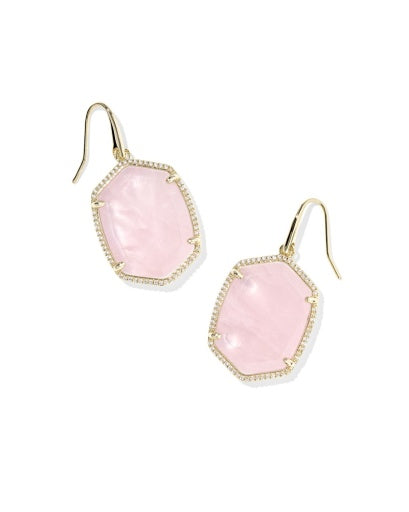 9608887287 DAPHNE PAVE FRAME DROP EARRINGS GOLD ROSE QUARTZ ONE SIZE