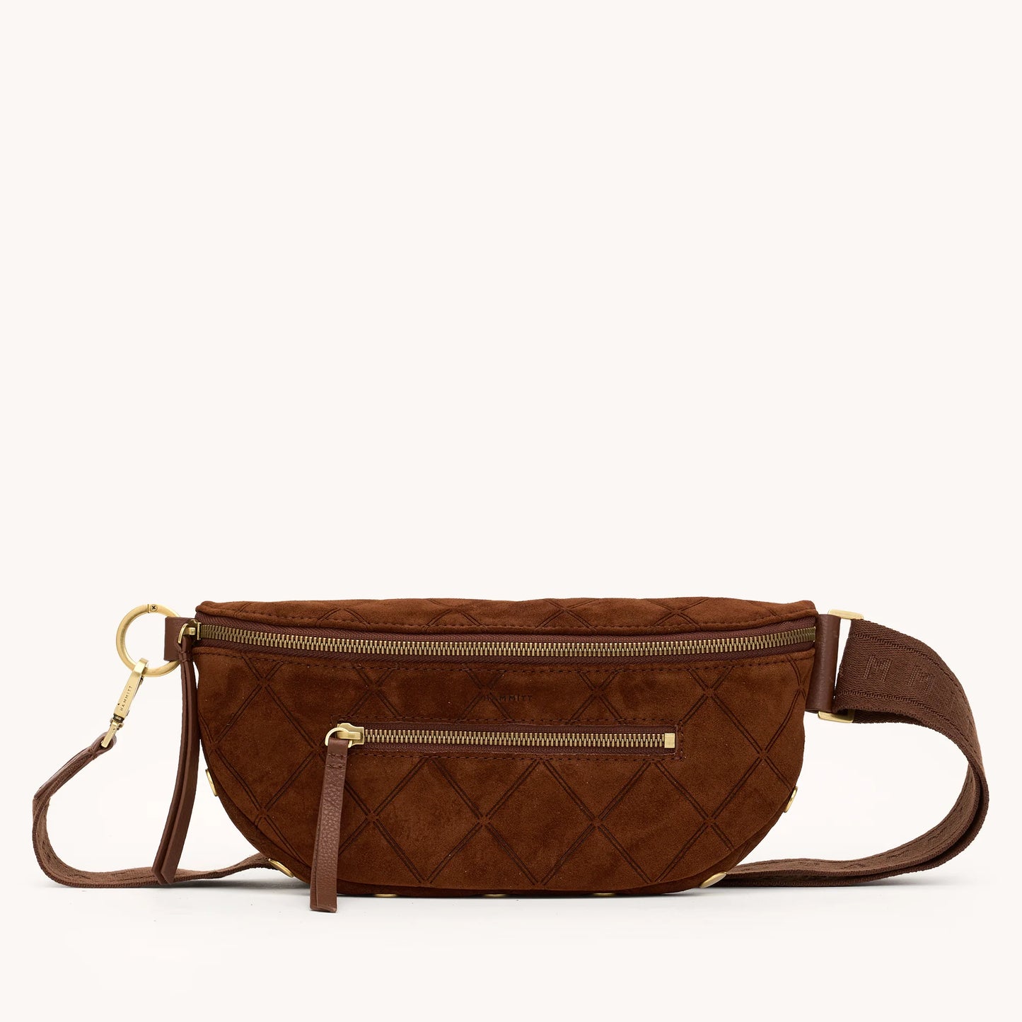 Charles Crossbody Med Chocolate Diamond Suede/Antique Gold