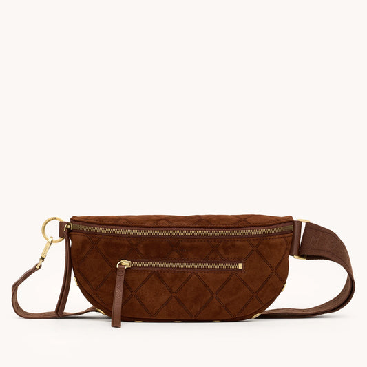 Charles Crossbody Med Chocolate Diamond Suede/Antique Gold