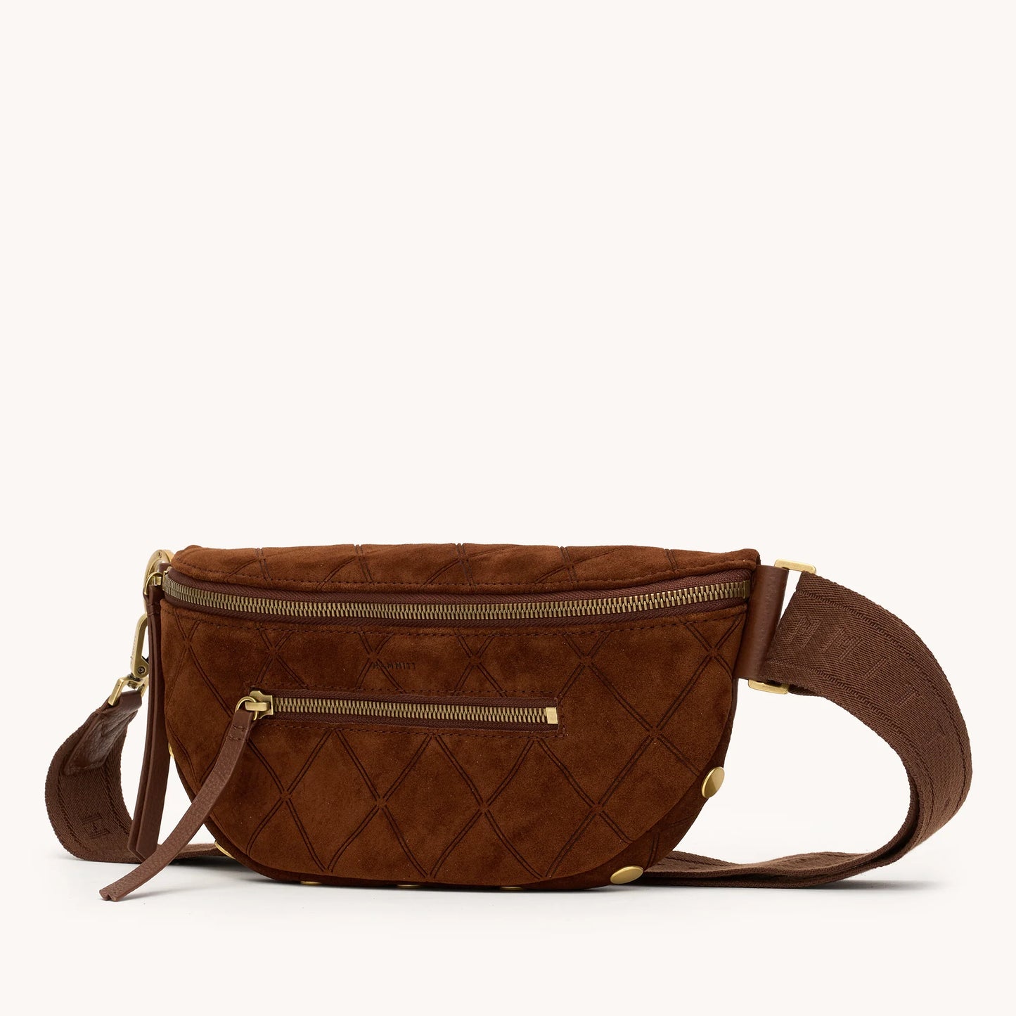 Charles Crossbody Med Chocolate Diamond Suede/Antique Gold