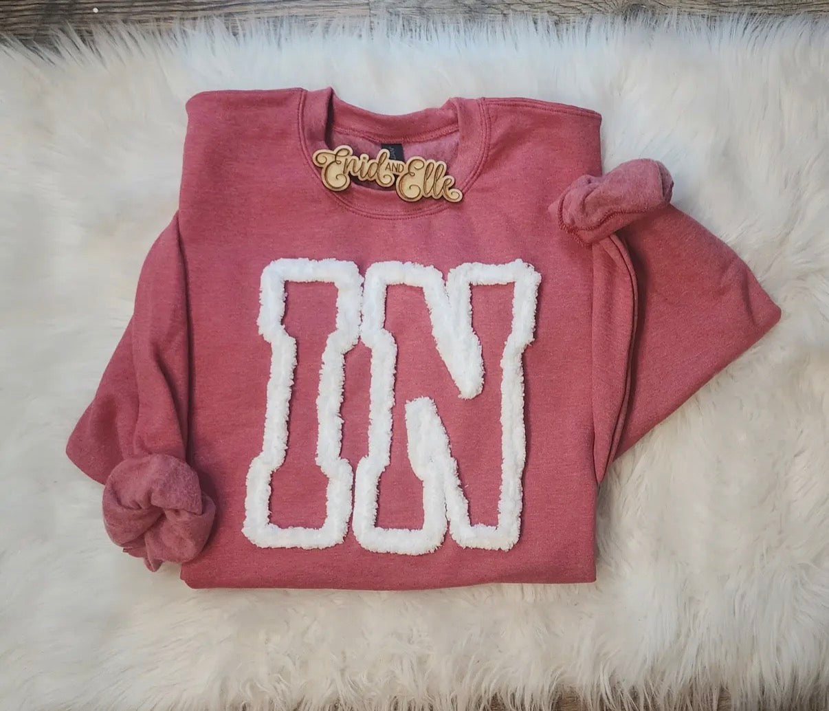 Indiana State Initials Chenille Yarn Sweatshirt