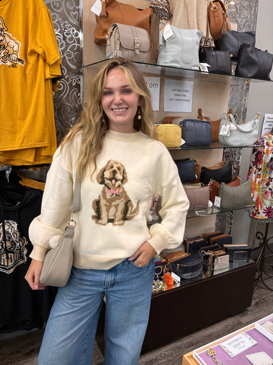 12W3674N Dog Intarsia Sweater Ivory