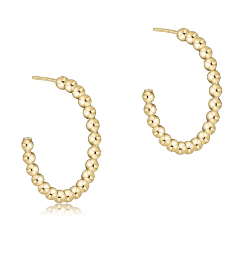 Beaded Classic 1.25" Post Hoop - 4mm Gold