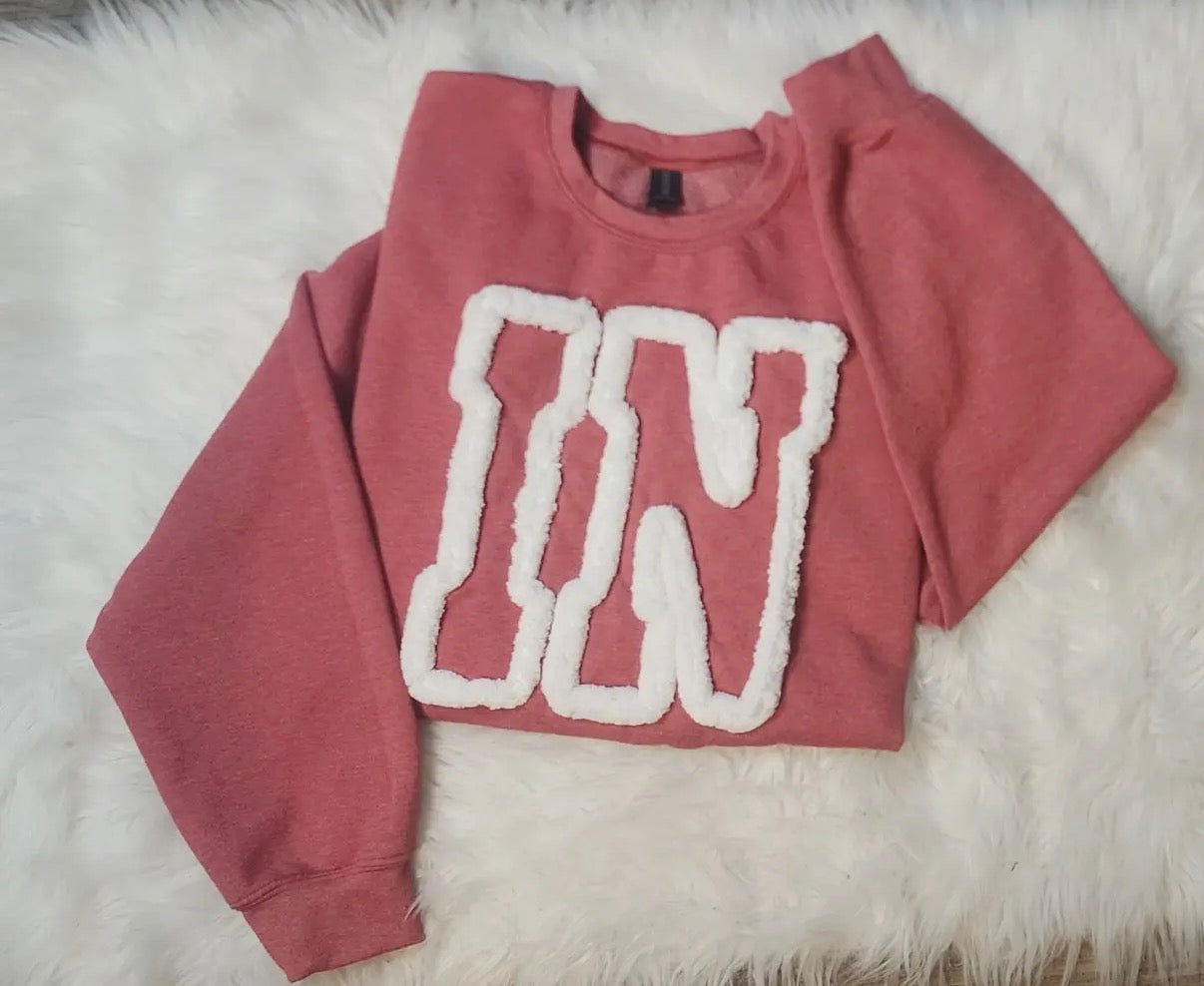 Indiana State Initials Chenille Yarn Sweatshirt