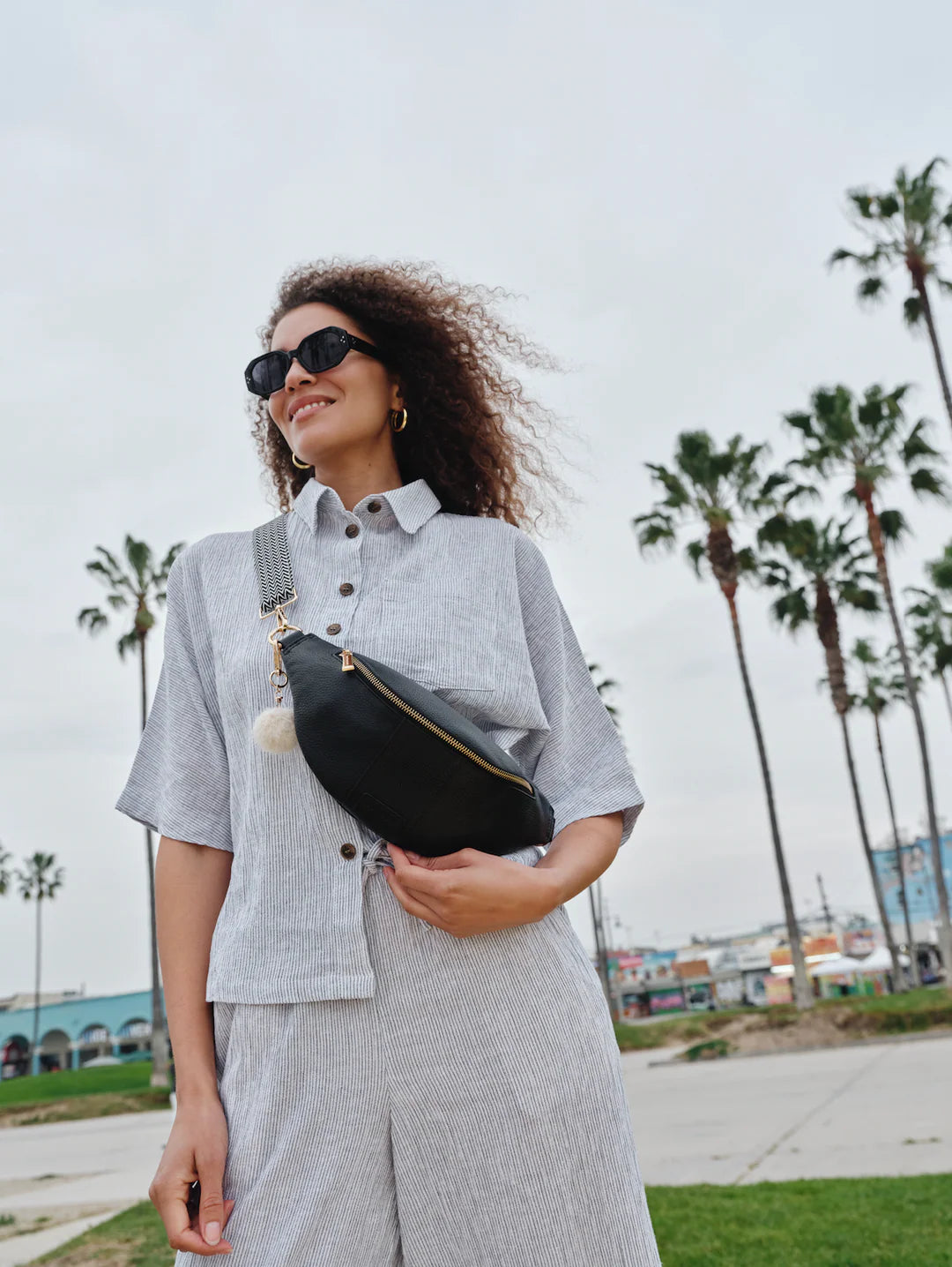 Bum Bag Black + 2 straps (Logo Black Strap & Black/White Mini Chevron Strap)