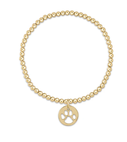 Classic Gold 3mm Bead Bracelet - Paw Print Gold Disc