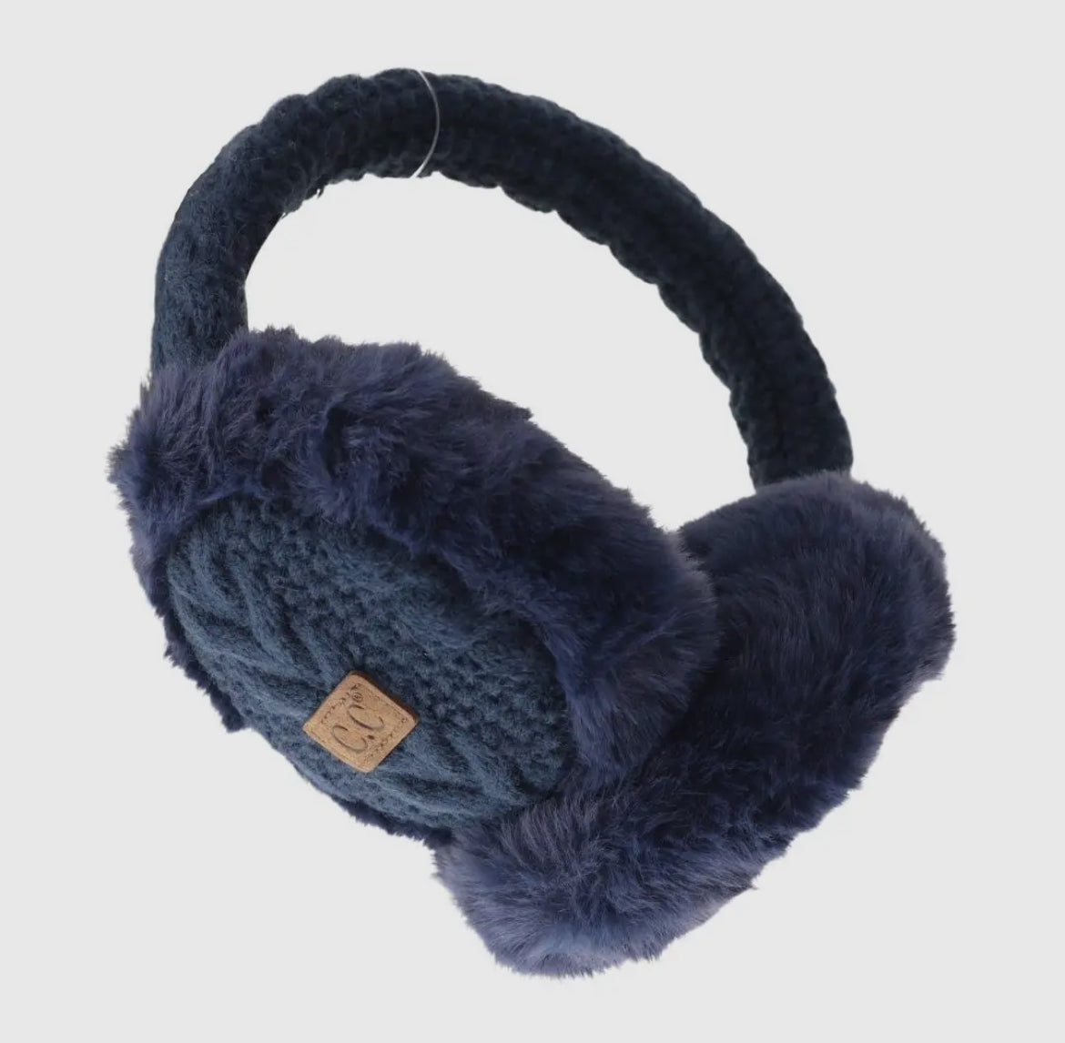 Cable Knit Faux Fur Earmuff Navy