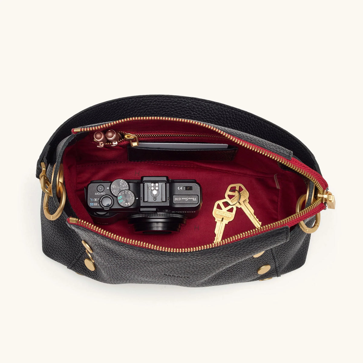 Bryant Medium Black/Brushed Gold Red Zipper