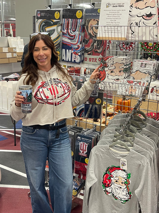 Indiana University Football Ladies Cropped Crew Fleece  Heather Dust