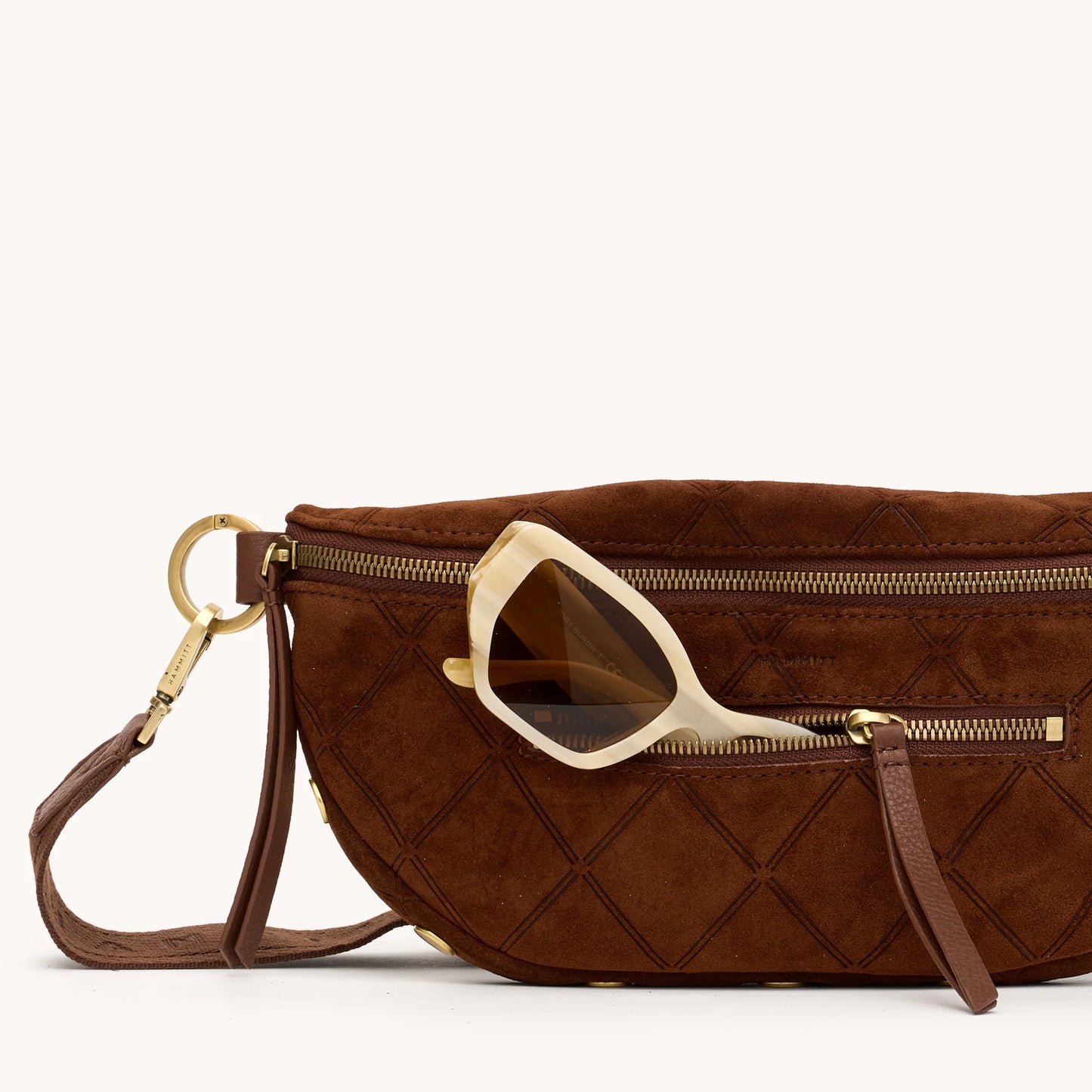 Charles Crossbody Med Chocolate Diamond Suede/Antique Gold