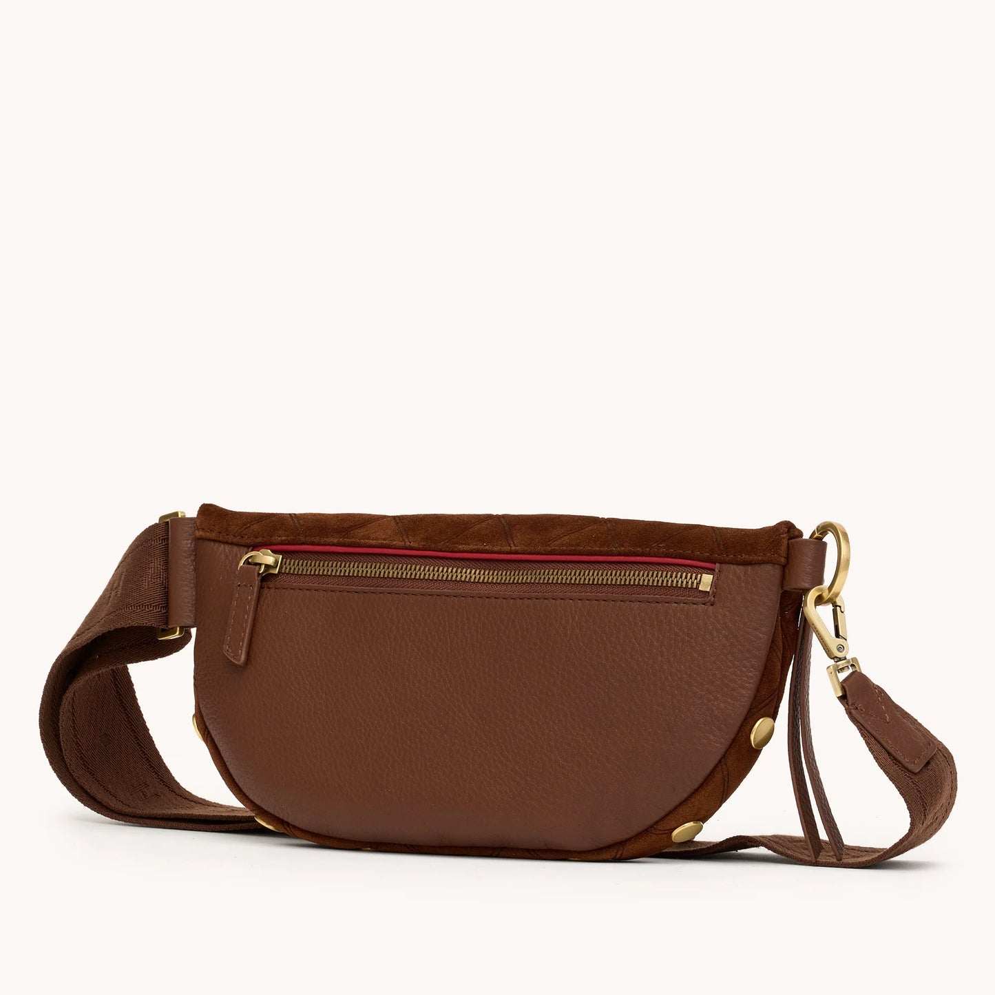 Charles Crossbody Med Chocolate Diamond Suede/Antique Gold
