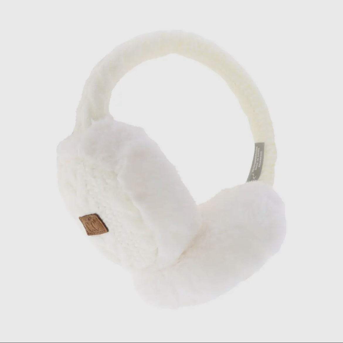 Cable Knit Faux Fur Earmuff Ivory