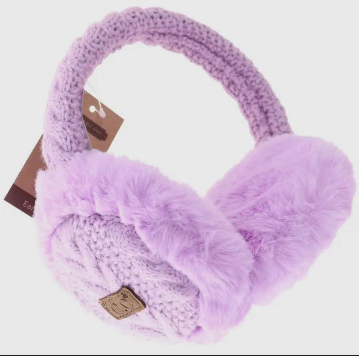 Cable Knit Faux Fur Earmuff Lavender