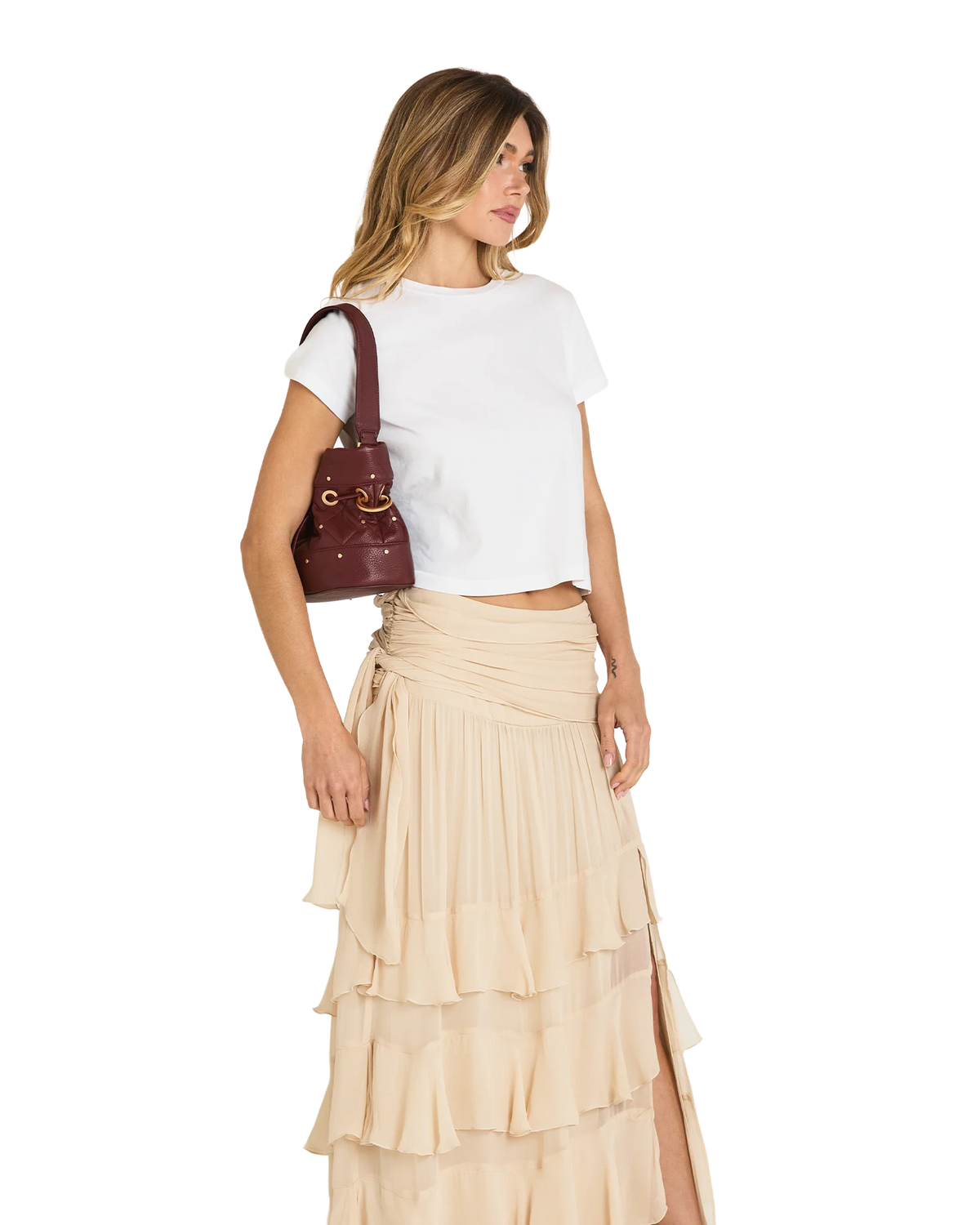 PREORDER NOW!  Gianna Small Quilted Cherrywood/Brushed Gold