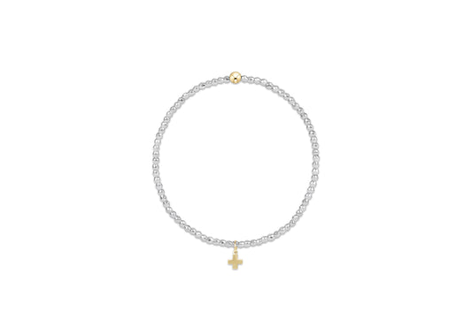 BEXBRSILFHEM2SCG enewton Extends - Bright Silver Faceted Hematite 2mm Bead Bracelet - Signature Cross Gold Charm