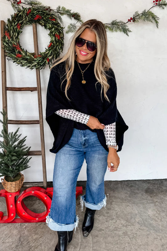 Christmas Meg Pullover Poncho BLACK
