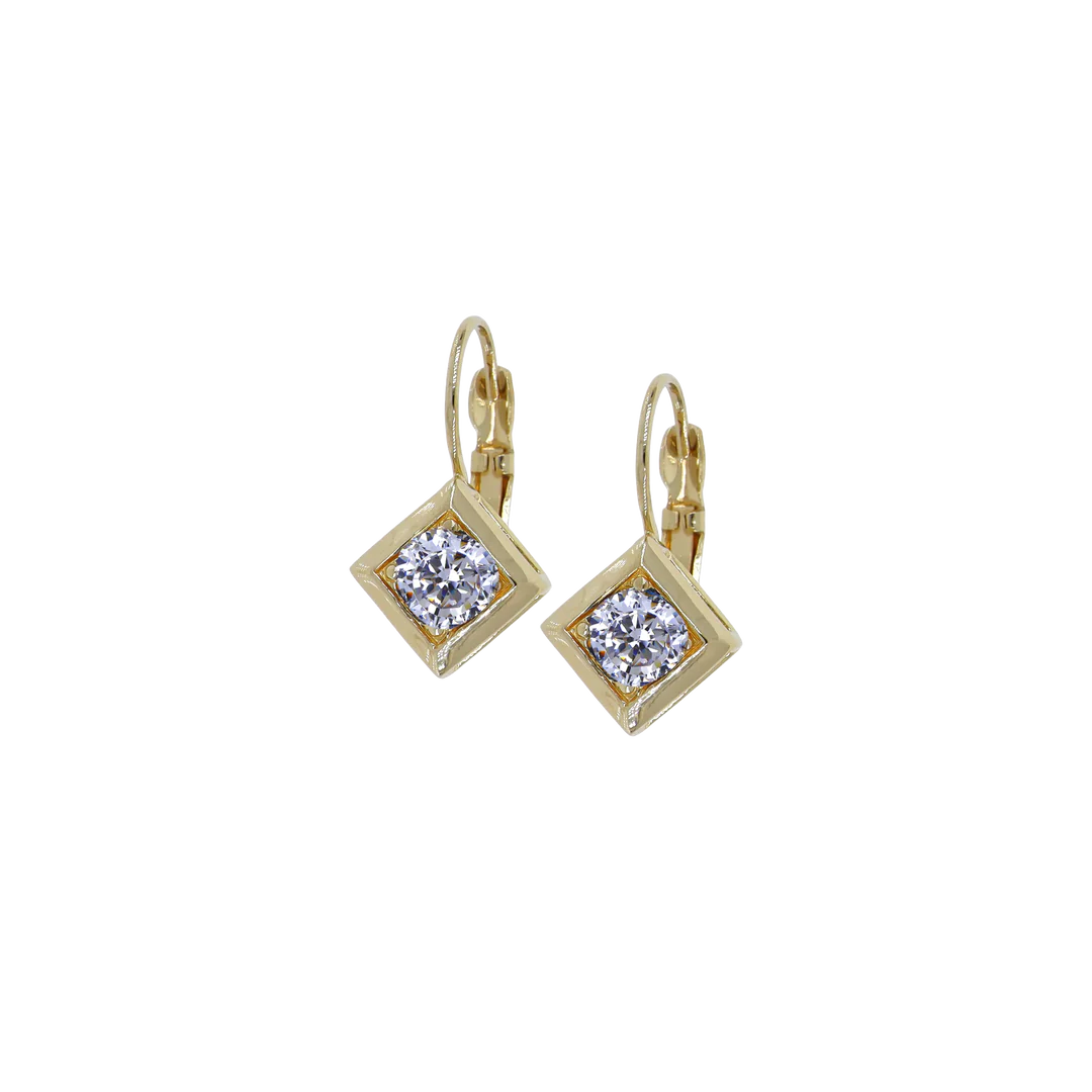 F5781-GF00 BEADED DIAMOND 6MM CZ FRENCH WIRE EARRING GOLD