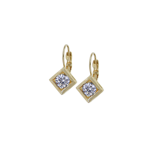 F5781-GF00 BEADED DIAMOND 6MM CZ FRENCH WIRE EARRING GOLD