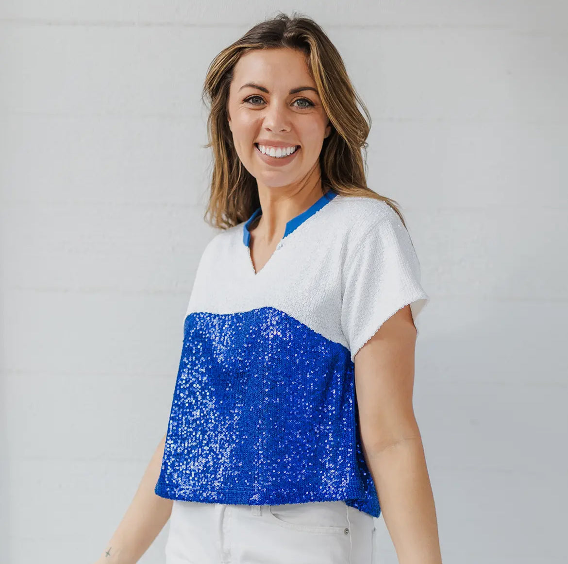 Diane Blue & White Beaded Top