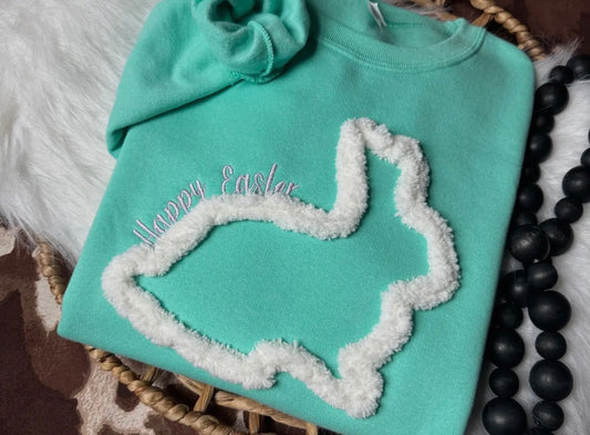 Happy Easter Bunny Sweatshirt Light Blue or Cool Mint